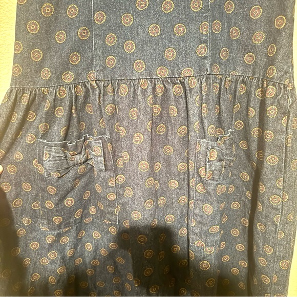 Vintage Mizz Lizzy Denim Fit & Flare Medallion Print Midi Dress Blue Size 7/8 - Picture 3 of 8